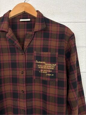 Taylor Swift Evermore Album Gold Rush Lyrics Rust Plaid Shirt Pajama Top Medium